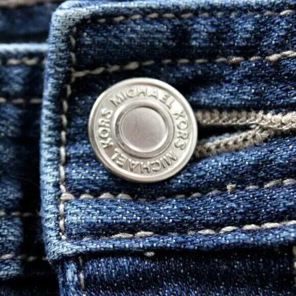 Michael Kors Dark Wash Jeans Size 10 Flare Metal Logo - Picture 8 of 9